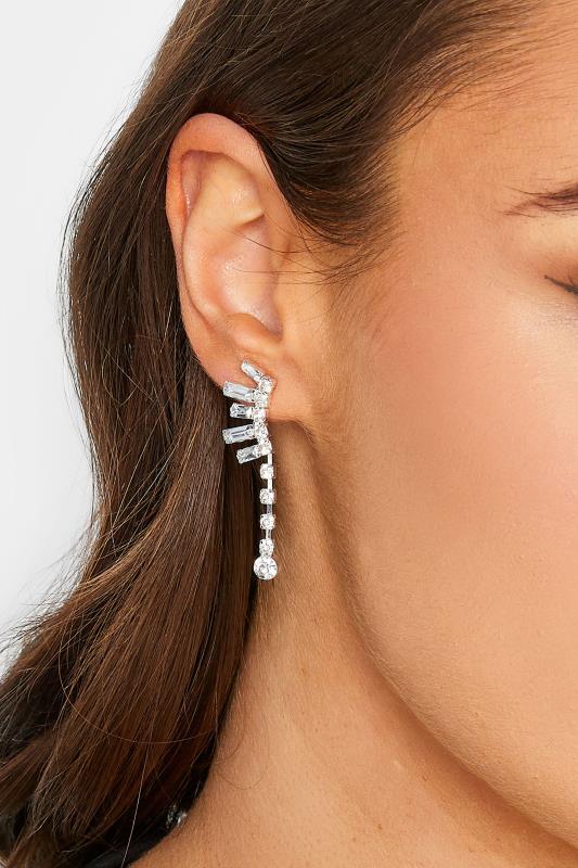 evans Yours Silver Tone Diamante Cluster Drop Earrings
