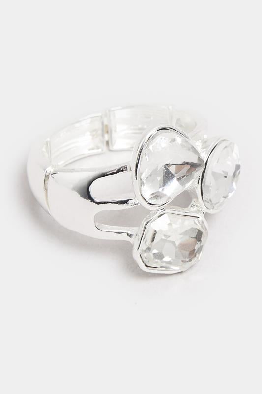 Evans Yours Silver Tone Diamante Crystal Stretch Ring