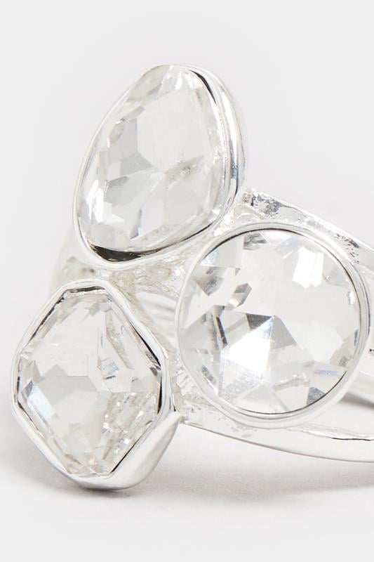 Evans Yours Silver Tone Diamante Crystal Stretch Ring