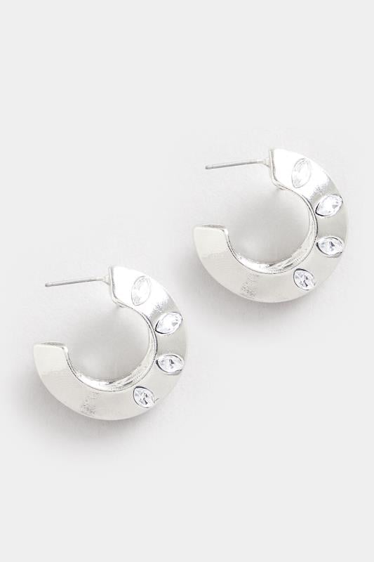 Evans Yours Silver Tone Diamante Detail Hoop Earrings