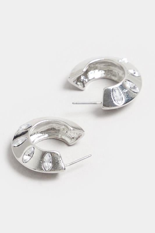 Evans Yours Silver Tone Diamante Detail Hoop Earrings