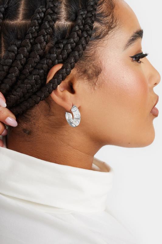 evans Yours Silver Tone Diamante Detail Hoop Earrings
