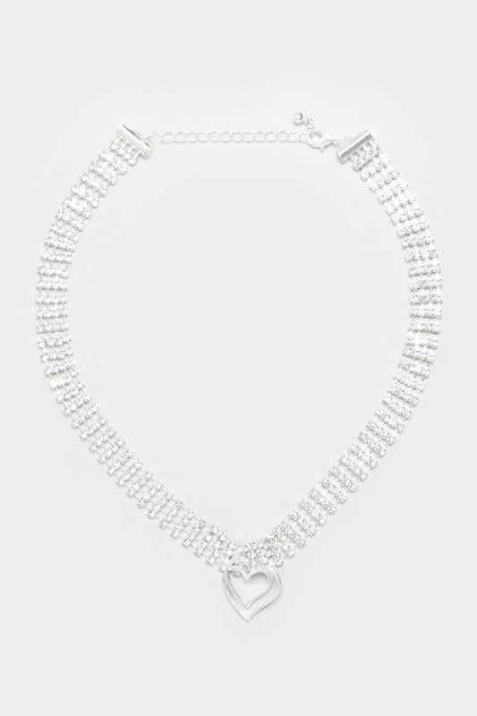 Evans Yours Silver Tone Diamante Heart Pendant Choker