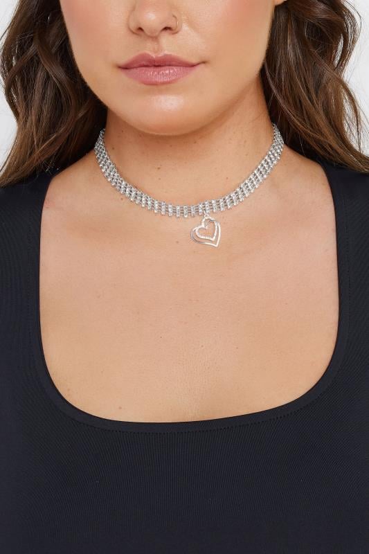 evans Yours Silver Tone Diamante Heart Pendant Choker