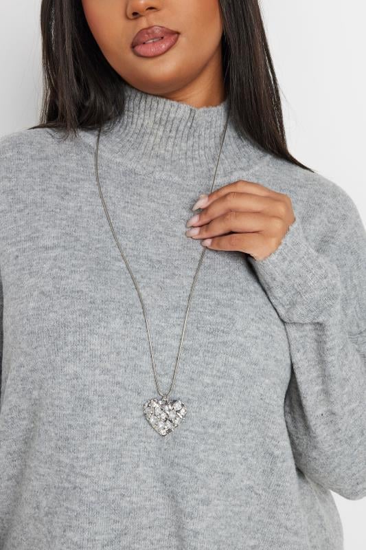 evans Yours Silver Tone Diamante Heart Pendant Necklace