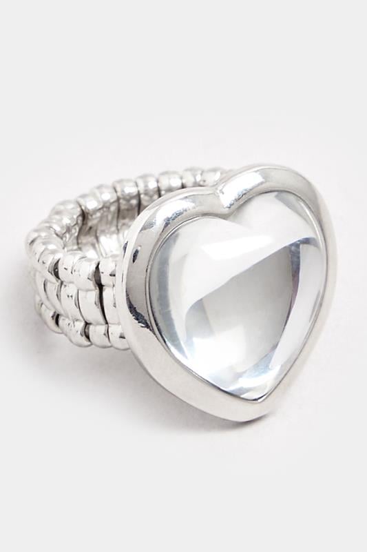 Evans Yours Silver Tone Diamante Heart Stretch Ring