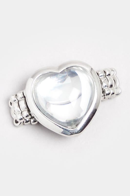 Evans Yours Silver Tone Diamante Heart Stretch Ring