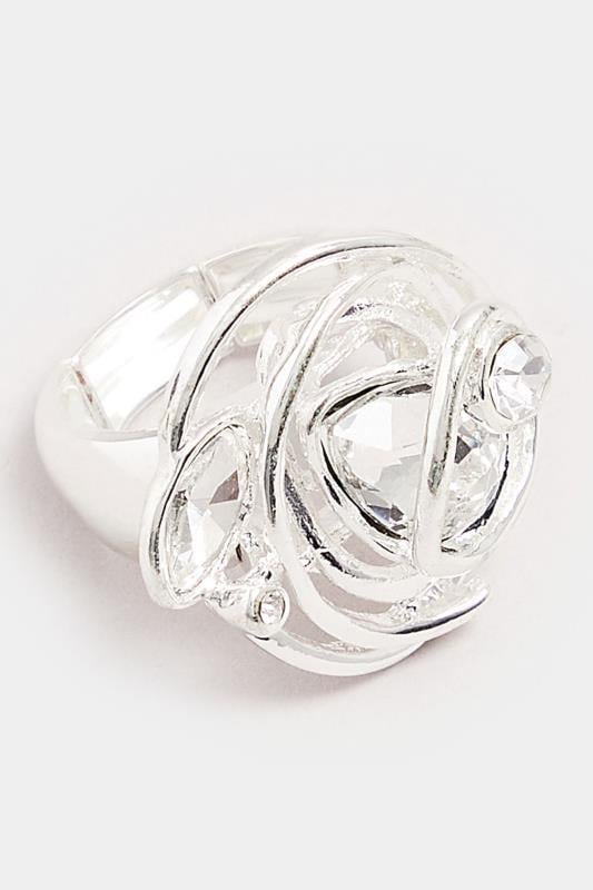Evans Yours Silver Tone Diamante Oval Twist Stretch Ring