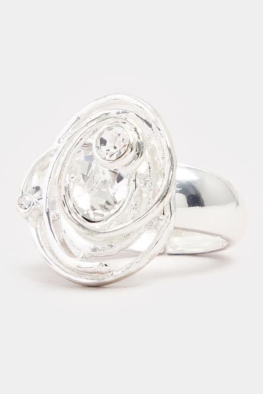 Evans Yours Silver Tone Diamante Oval Twist Stretch Ring