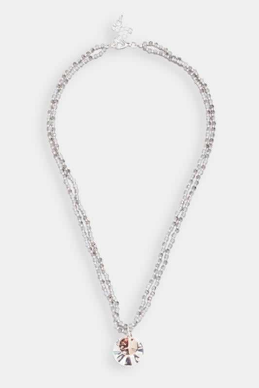 Evans Yours Silver Tone Double Beaded Chain Pendant Necklace