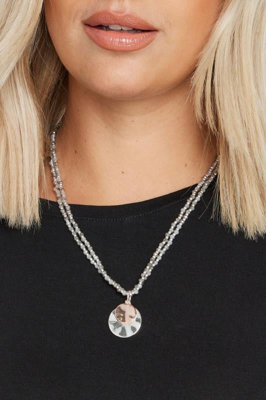 evans Yours Silver Tone Double Beaded Chain Pendant Necklace