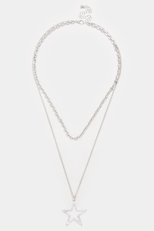 Evans Yours Silver Tone Double Layer Star Pendant Necklace