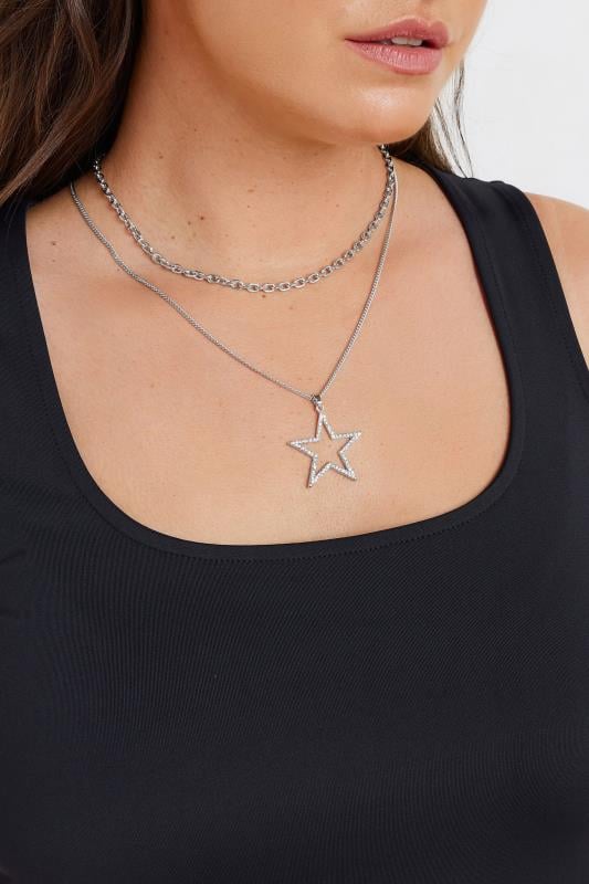 evans Yours Silver Tone Double Layer Star Pendant Necklace