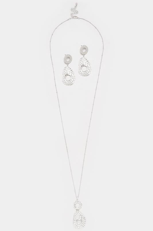 Evans Yours Silver Tone Hammered Pendant Necklace & Earrings Set