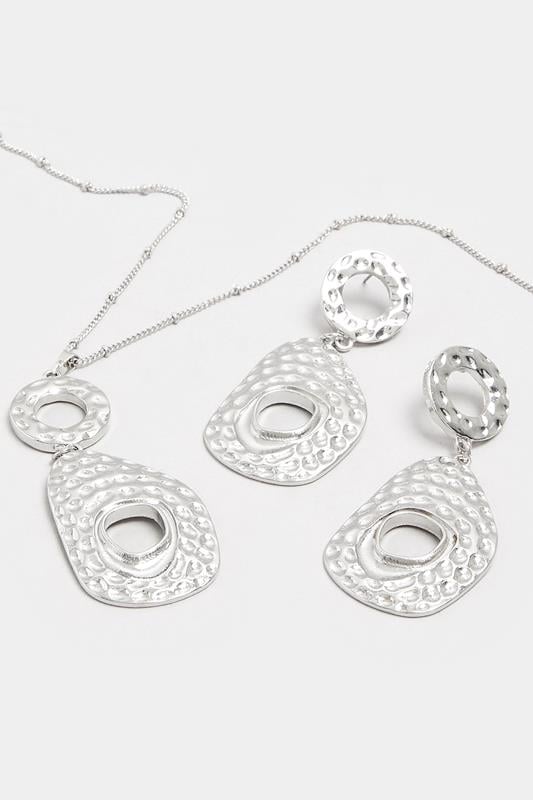Evans Yours Silver Tone Hammered Pendant Necklace & Earrings Set