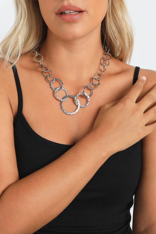 evans Yours Silver Tone Hammered Ring Statement Necklace