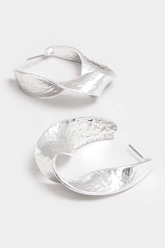 Evans Yours Silver Tone Hammered Twisted Hoop Earrings