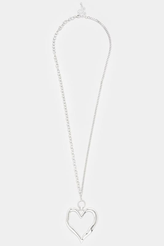 Evans Yours Silver Tone Heart Mixed Chain Long Necklace
