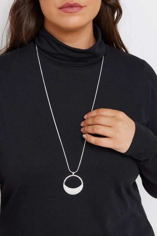 evans Yours Silver Tone Long Circle Pendant Necklace
