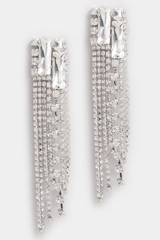 Evans Yours Silver Tone Long Diamante Drop Earrings