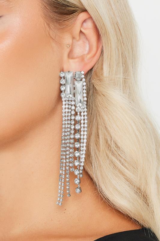 evans Yours Silver Tone Long Diamante Drop Earrings