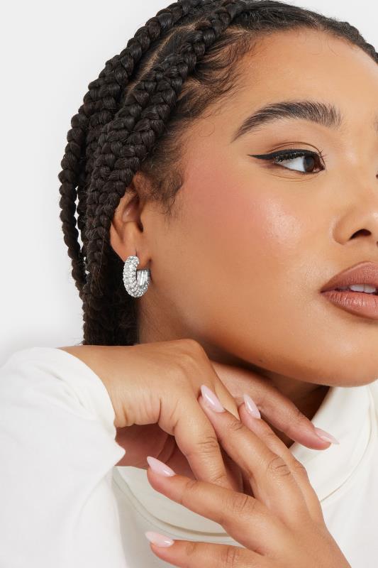 evans Yours Silver Tone Mini Diamante Hoop Earrings