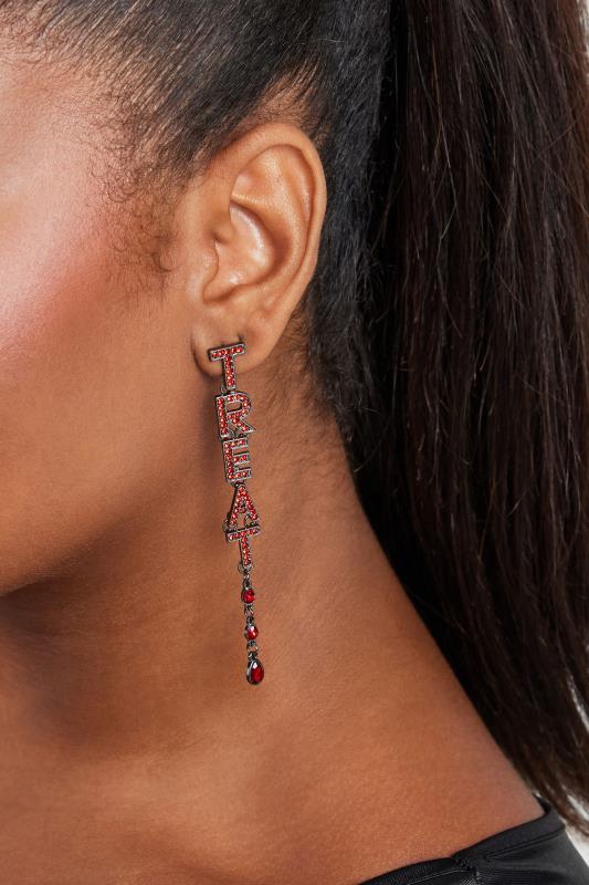 Evans Yours Silver Tone Red Diamante Halloween Drop Earrings