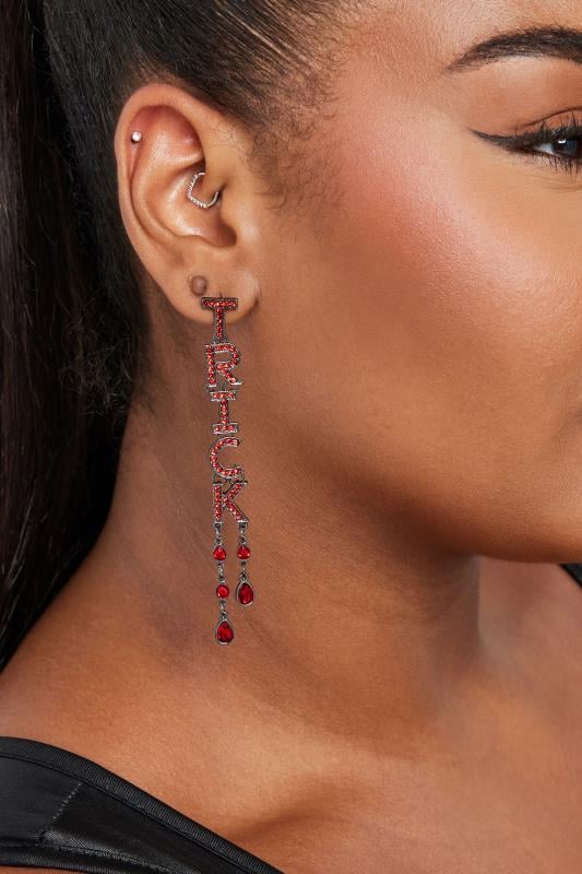 Evans Yours Silver Tone Red Diamante Halloween Drop Earrings