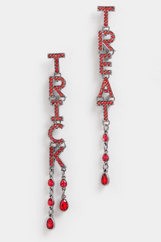 Evans Yours Silver Tone Red Diamante Halloween Drop Earrings