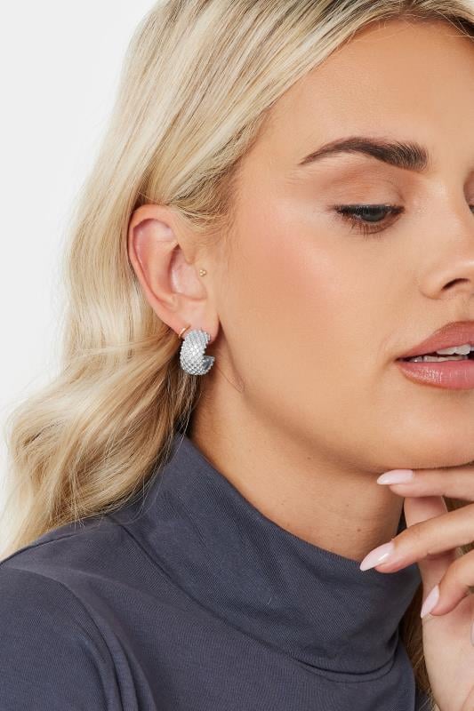 evans Yours Silver Tone Stainless Steel Textured Hoop Earrings
