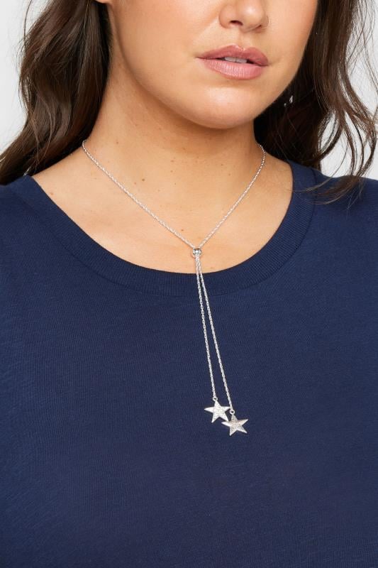 evans Yours Silver Tone Star Pendant Lariat Necklace