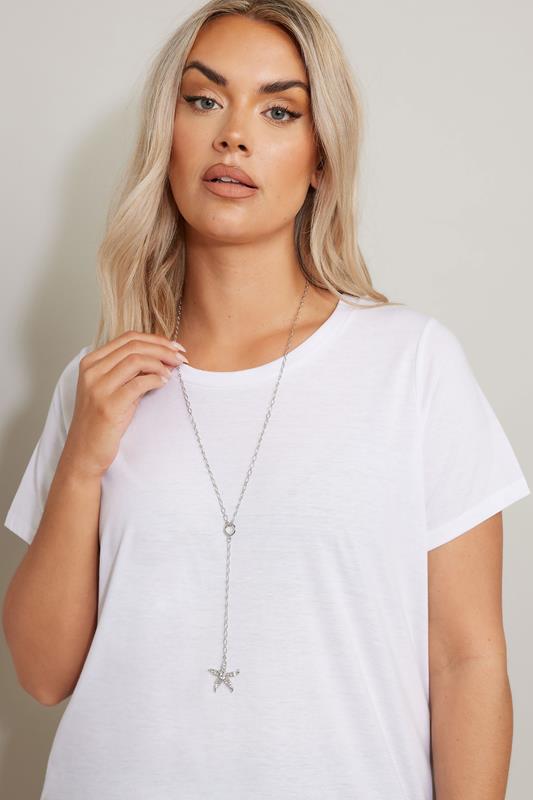 evans Yours Silver Tone Starfish Pendant Long Necklace
