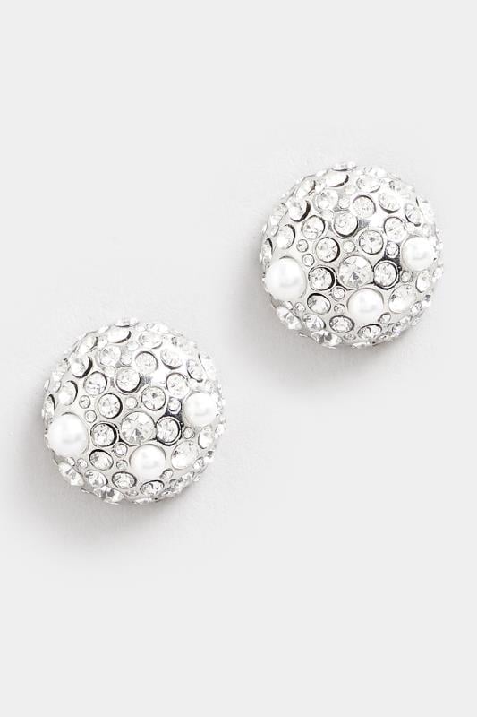 Evans Yours Silver Tone Statement Diamante Detail Stud Earrings