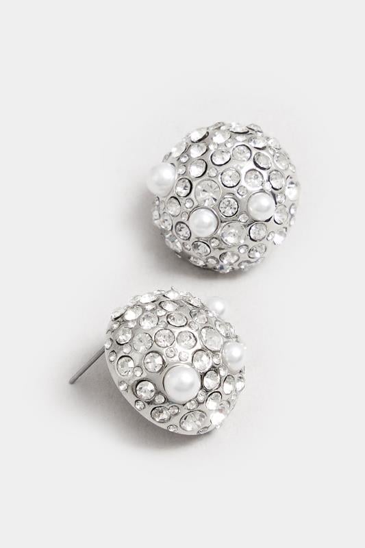 Evans Yours Silver Tone Statement Diamante Detail Stud Earrings