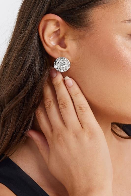 evans Yours Silver Tone Statement Diamante Detail Stud Earrings