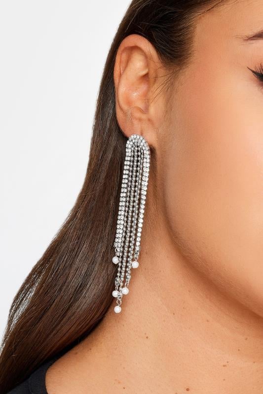 evans Yours Silver Tone Statement Diamante Drop Earrings