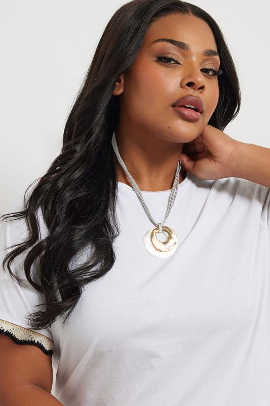 evans Yours Silver Tone Statement Mixed Metal Pendant Necklace