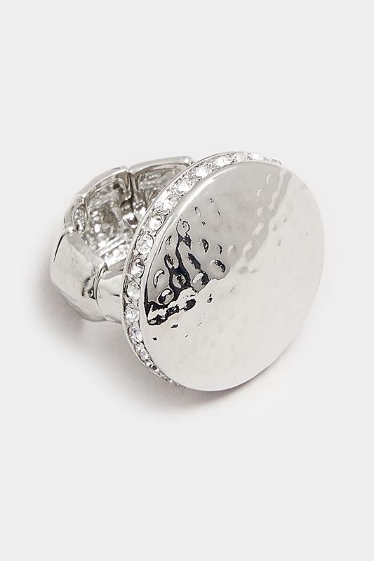 Evans Yours Silver Tone Textured Diamante Stretch Ring