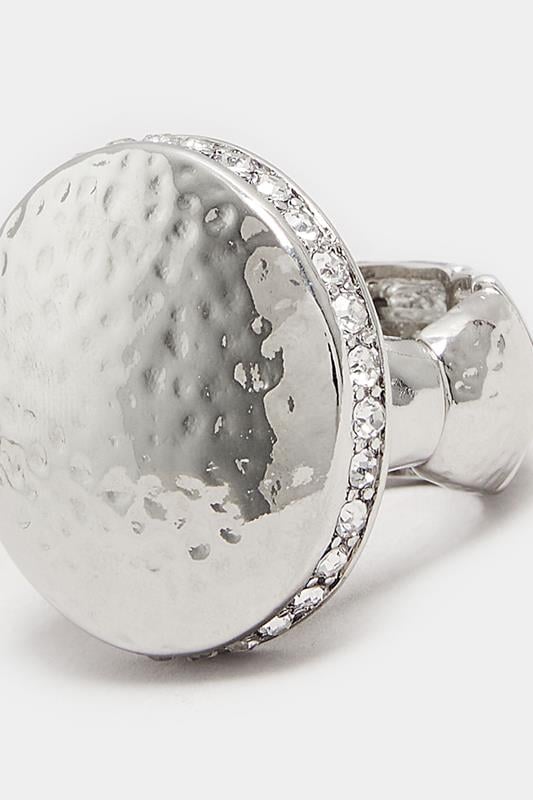 Evans Yours Silver Tone Textured Diamante Stretch Ring
