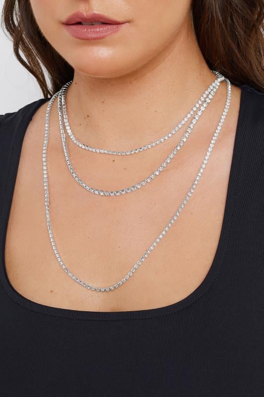 evans Yours Silver Tone Triple Layer Diamante Necklace