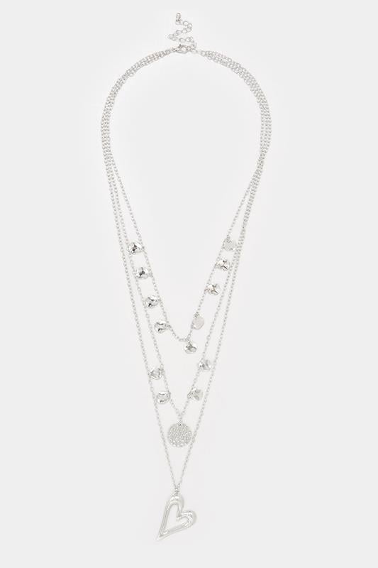 Evans Yours Silver Tone Triple Layer Disc Heart Necklace