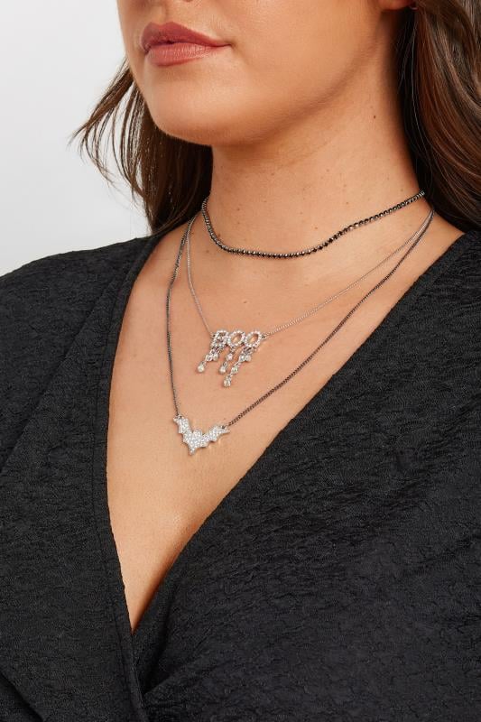 evans Yours Silver Tone Triple Layer Halloween Necklace