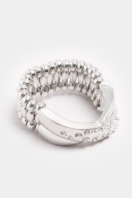 Evans Yours Silver Tone Twisted Diamante Stretch Ring