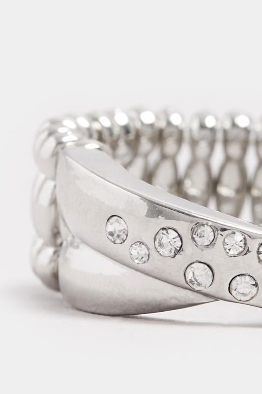 Evans Yours Silver Tone Twisted Diamante Stretch Ring