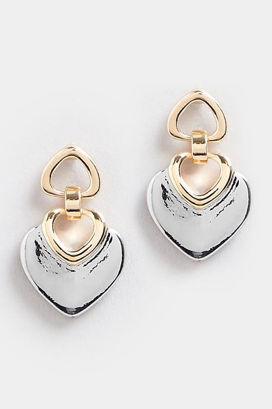 Evans Yours Two Tone Gold & Silver Heart Drop Earrings