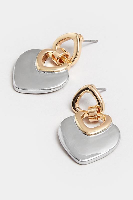 Evans Yours Two Tone Gold & Silver Heart Drop Earrings