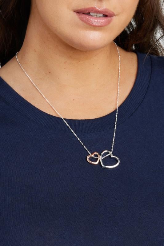 evans Yours Two Tone Silver & Rose Gold Heart Pendant Necklace