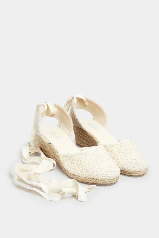 Evans Yours White Crochet Lace Up Espadrille Wedges In Wide E Fit & Extra Wide EEE Fit