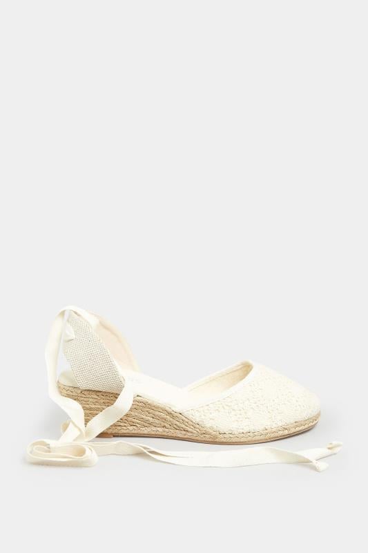 Evans Yours White Crochet Lace Up Espadrille Wedges In Wide E Fit & Extra Wide EEE Fit