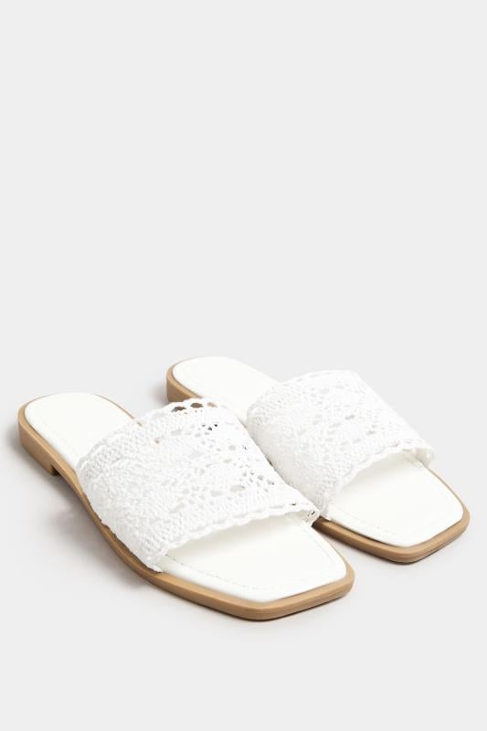Evans Yours White Crochet Mule Sandals In Extra Wide EEE Fit